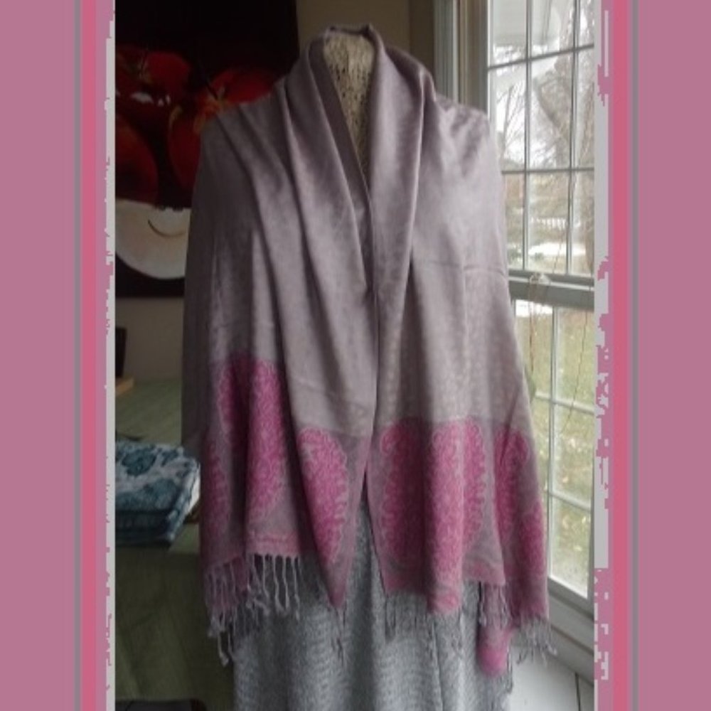 Silky-Soft Grey, Taupe, Light & Dark Magenta Shawl